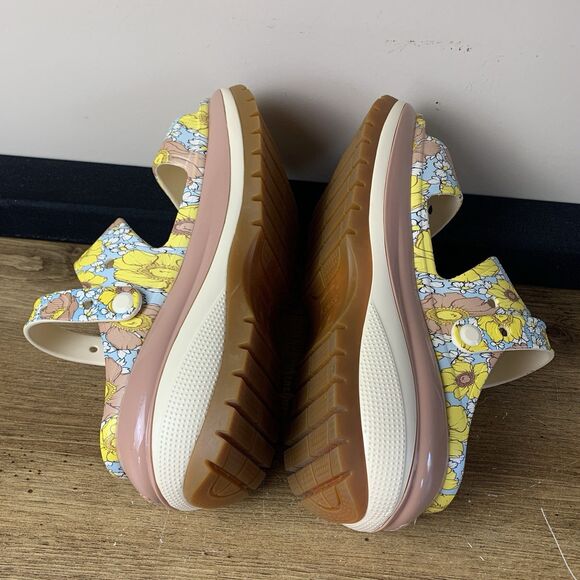 Crocs Mega Crush Retro Floral Sandal Vanilla Cork Platform Clog Men Size 11